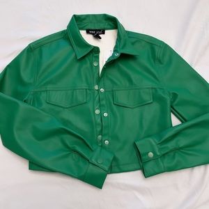 Faux leather green cropped jacket